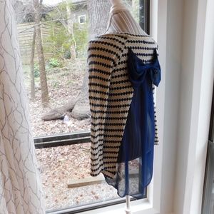 Chiffon bow, diamond knit sweater top medium